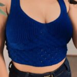 Cropped tricot alçinha Escama Sereia Azul Royal