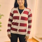 Blusa de manga comprida com listras Vermelha