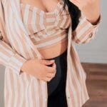 Camisa com Cropped  com listra Caramelo